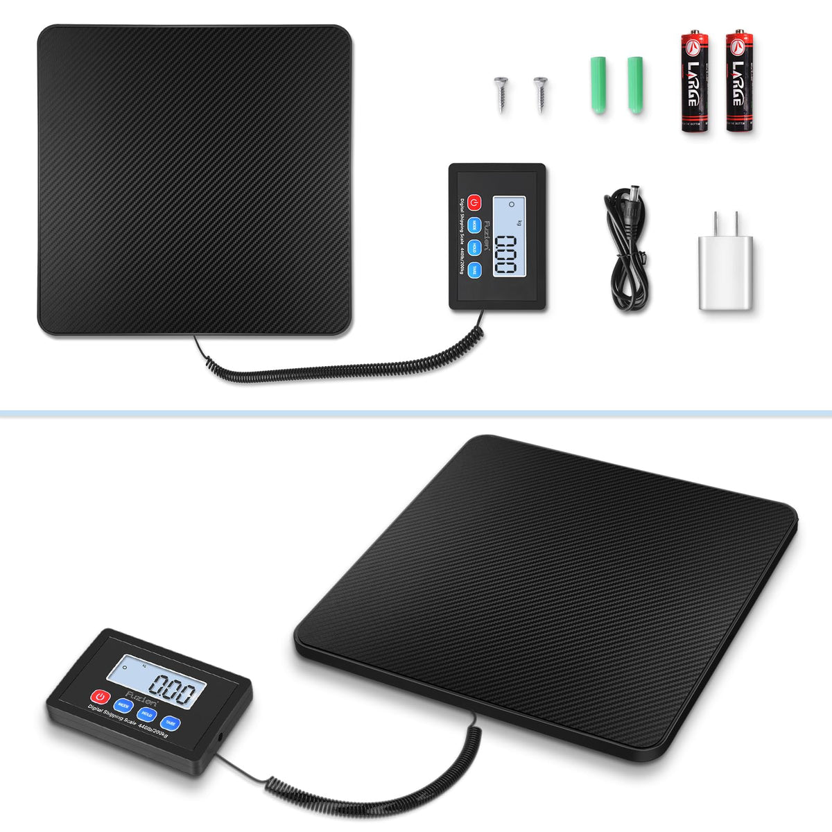 Fuzion Shipping Scale, 440LB x 10g High Accuracy Postal Scale, Hold/Tare Function, Digital Shipping Postal Scale for Packages, Postage, Luggage, Mailing, Battery & AC Adapter Included