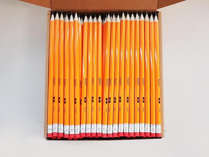 S & E TEACHER'S EDITION Woodcased #2 Pencils, Pre-sharpened, 2 HB Lead Bulk Box Pencil, No. 2, Yellow Pencils with Erasers, Back to school, 200 Count