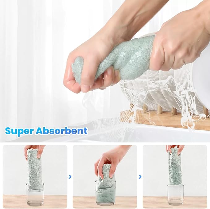 12 Pack Cleaning Cloth,Ultra Soft Absorbent Quick Drying Microfiber Cleaning rags,No scratches,Reusable,Washable,Lint Free Cleaning Towels for Kitchen,Window,Glass,car,11.8"×11.8"(Light Green)