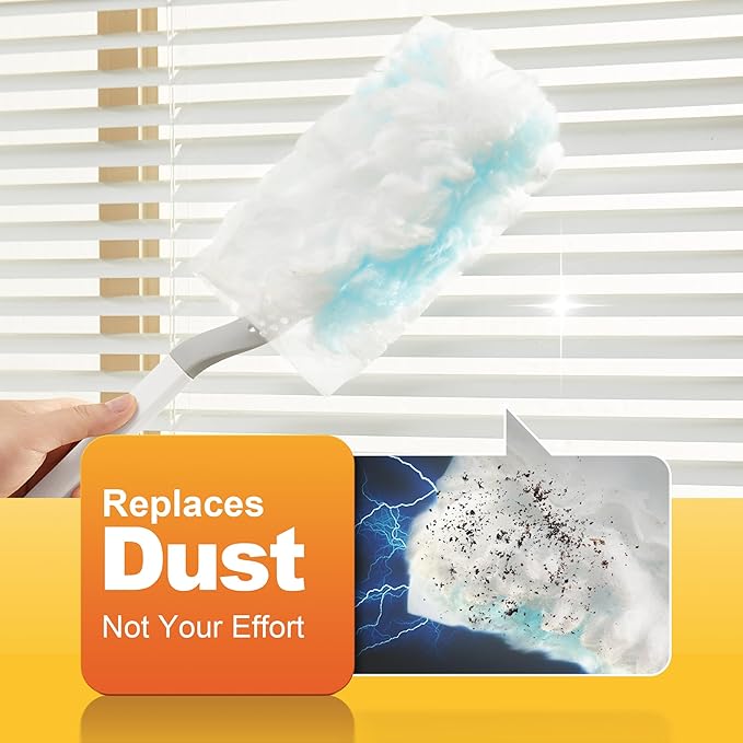 JOYMOOP Disposable Electrostatic Duster for Cleaning,With 1 Handles & 12 Ct Blue Heavy Duty Refills for Swiffer Feather Duster,Household Cleaning Tool for Electronics,Dusting Furniture,Blinds,Pet Hair