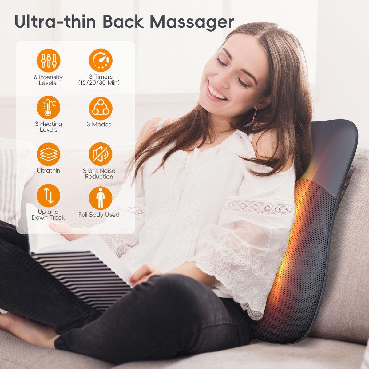 Back Massager, Ultrathin Rolling Up and Down Back Massage with Heat 4D Kneading & Red Light Therapy for Pain Relief Deep Tissue,Shoulder Massager Gift for Men Women Parents Relaxation at Office Car