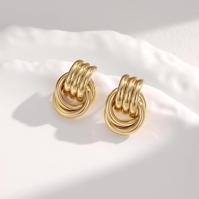 Knot Earrings for Women Chunky Statement Earrings Geometric Drop Dangle Trendy Studs Earring_M Size