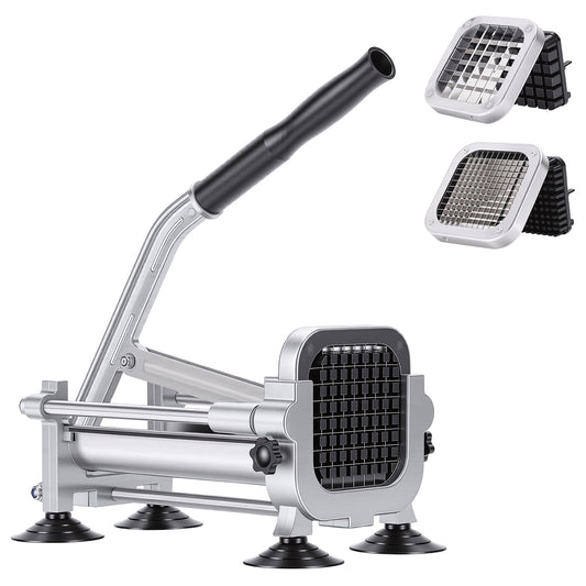 WODHMIEY Manual French Fry Cutter for Potatoes with Interchangeable Blades, Handheld Stainless Steel Potato Slicer and Fries Cutter for Home and Commercial Use (1/2'' & 1/4'' Blade)