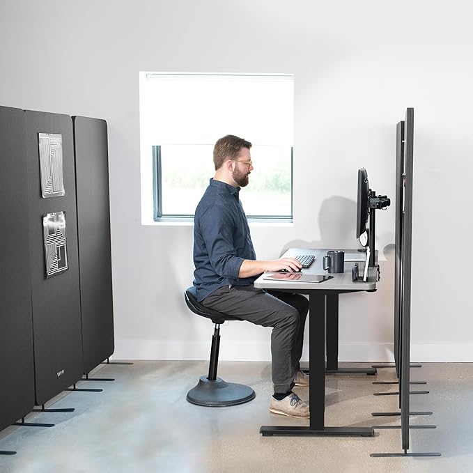 VIVO Freestanding 72 x 66 inch Privacy Panel, Cubicle Divider, Acoustic Wall Partition, x3 24 inch Panels, Dark Gray, PP-3-T072D