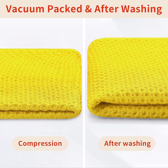 Homaxy 100% Cotton Waffle Weave Kitchen Dish Cloths, Ultra Soft Absorbent Quick Drying Dish Towels, 12 x 12 Inches, 12-Pack, Yellow