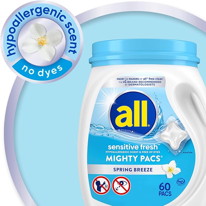 all Unit Dose Laundry Detergent, Mighty Pacs, Sensitive Fresh, 60 Count
