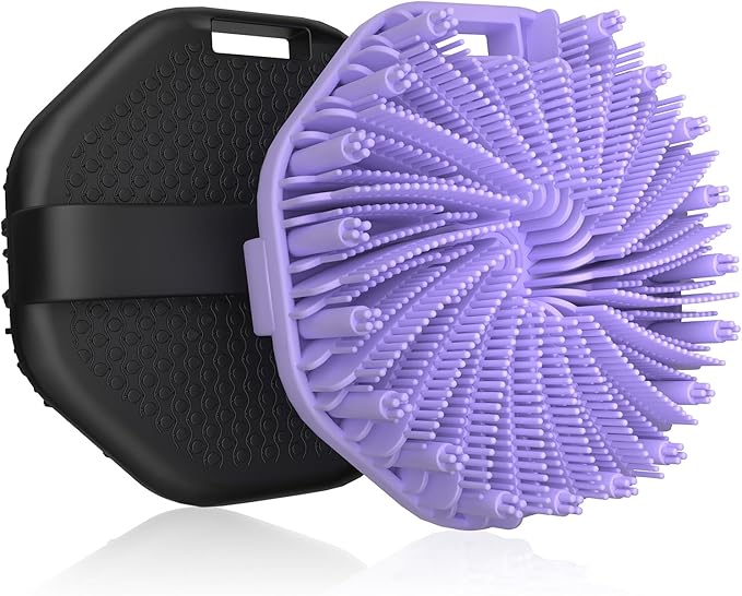 Silicone Body Scrubber 2 Counts, Exfoliating Body Wash Scrubbers Exfoliator, Shower Body Brush for Effective Showering Exfoliation and Gentle Massage (Black+Purple)
