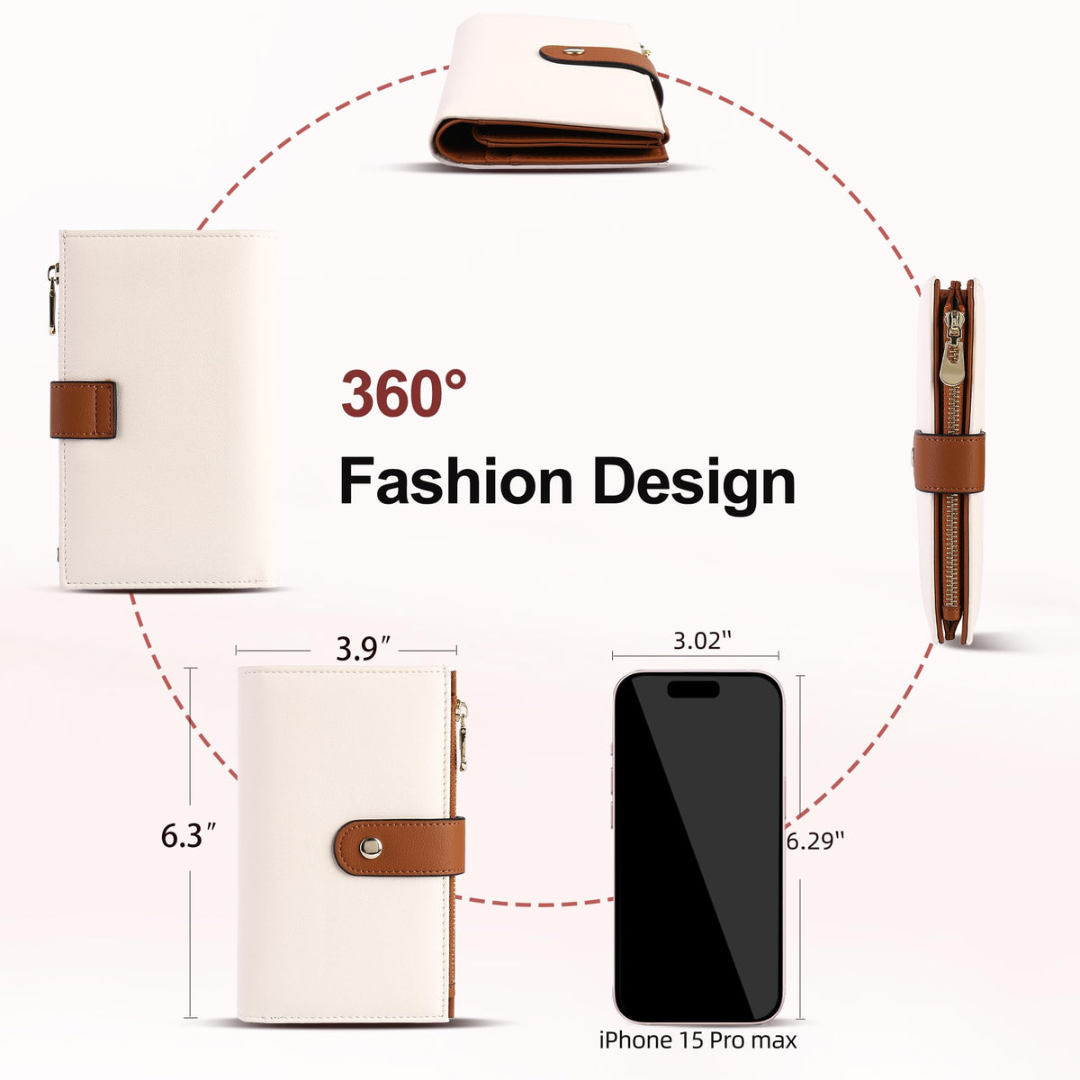 yiijay Women's Wallets RFID Blocking Leather Trifold Clutch Wallet Credit Card Holder Ladies Travel Wallet Purse with Pen Holder