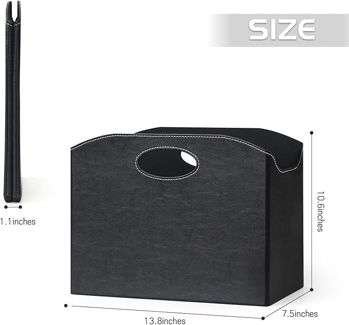 EZDeco Magazine Holder Foldable Magazine Rack Floor PU Leather File Holder Newspaper Book Storage Basket Document File Folder Organizer for Office Home