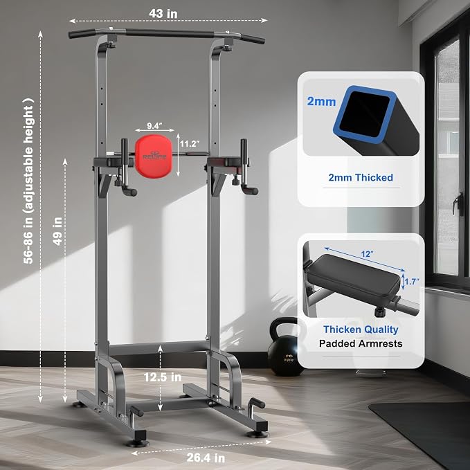 RELIFE REBUILD YOUR LIFE Power Tower Pull Up Bar Station Workout Dip Station for Home Gym Strength Training Fitness Equipment