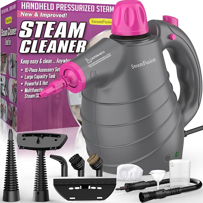 Pressurized Handheld Steam Cleaner with 10pcs Accessories&Safety Lock, Multi-Purpose Natural Deep Cleaning Steamer, Multi-Surface Steamer for Cleaning Home, Car, Upholstery, Grout and More