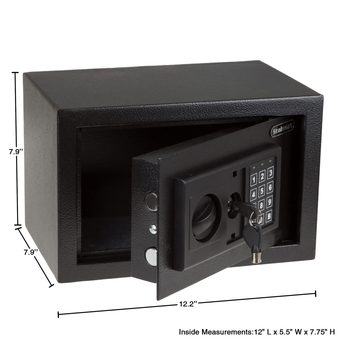 Digital Safe - Electronic Steel Safe with Keypad and Manual Override Keys - Protect Money, Jewelry, Passports - For Home, Business by Stalwart (Black), 12.2" (L) x 7.9" (W) x 7.9" (H)