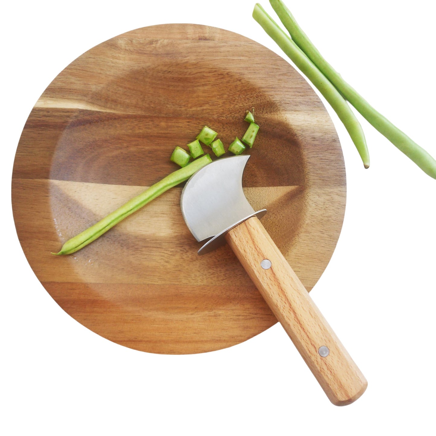 TLIOCAS Round Mezzaluna Cutting Board 8" Charcuterie Gourmet Serving Board with One Handed Rocker Knife for Steak,Cheese,Small Veggie n Fruits