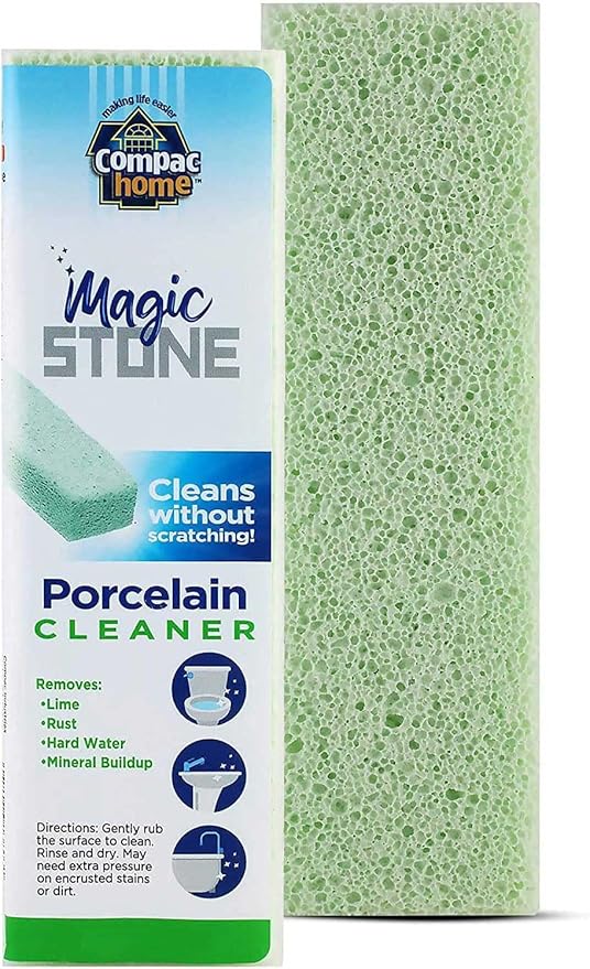 COMPAC HOME Magic-Stone Premium Porcelain Cleaner - Eco-Friendly Recycled Glass Scouring Stick, Professional Lime Scale & Hard Water Stain Remover for Toilet Bowl & Bathroom Fixtures, 2 Pack