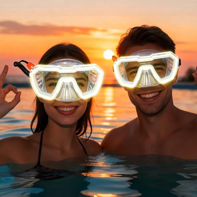 Diving mask Panoramic Wide View Anti-Fog Scuba Diving LED Mask Rechargeable Snorkeling Gear
