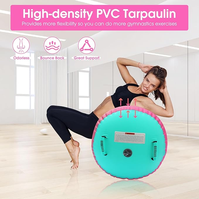 Gymnastics Air Barrel Roller Air Spot, Inflatable Tumbling Mat Tumble Track Gymnastic Equipment Balance Cylinder with Pump for Yoga Cheerleading Home Use Gym