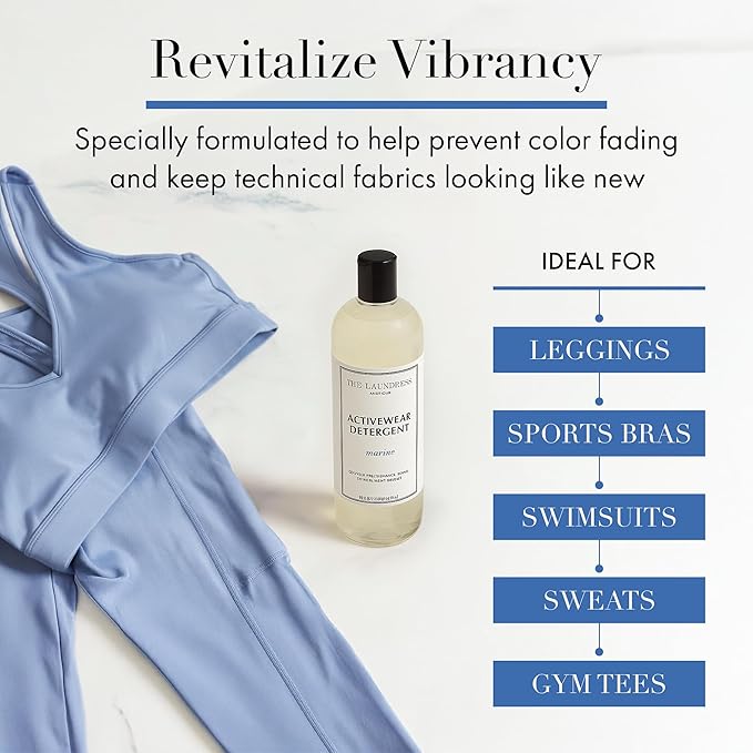 The Laundress Activewear Laundry Detergent, 32 Oz, Marine Fragrance, 4-in-1 Enzyme Blend for Workout Performance Fabrics, Fights Sweat Odors & Stains, USDA Certified Biobased Product (90%)