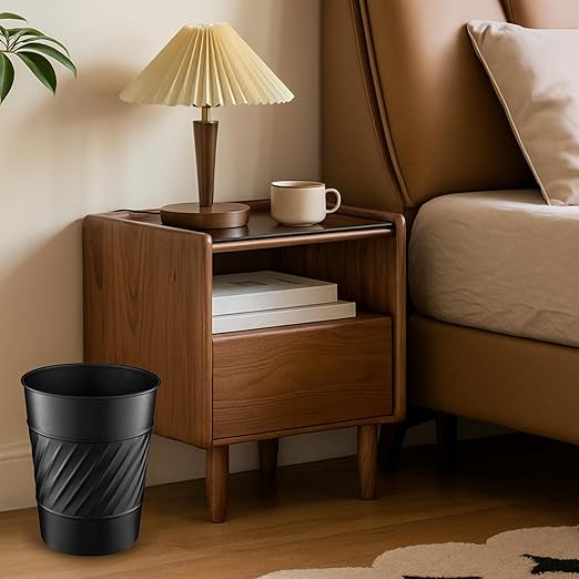 Monarch Abode Black Handcrafted Wave Embossed Metal Wastebasket for Home Office Bedroom, Decorative Waste Basket, Modern Bathroom Garbage Can, Durable & Decorative Trash Bin, Black Bathroom Trash Can