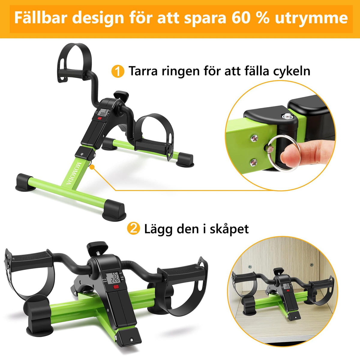 Pedal Exerciser Desk Exercise Bike Leg and Arm Bike with LCD Monitor Foldable (black/green)