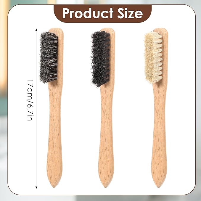 3 Pcs Laundry Stain Brush Wood Laundry Brush for Stains on Clothes Small Remover Brushes with Boar Bristle for Cleaning Small Spaces Home Furniture Fabric Leather Stains