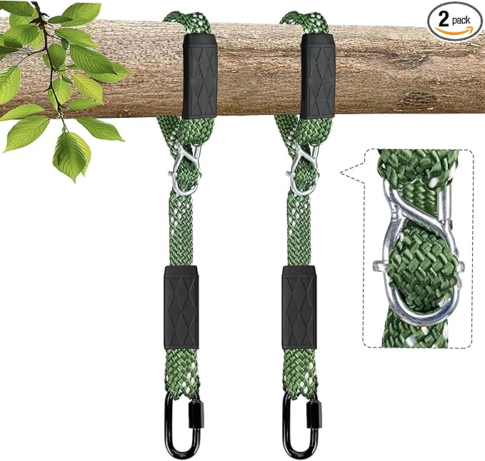 2-Pack 3.33ft Tree Swing Hanging Straps, 800 LB Capacity Adjustable Nylon Heavy Duty Swing Ropes with Safer Lock Snap Carabiner for Hammock, Swing, Outdoor Camping and Aerial Yoga