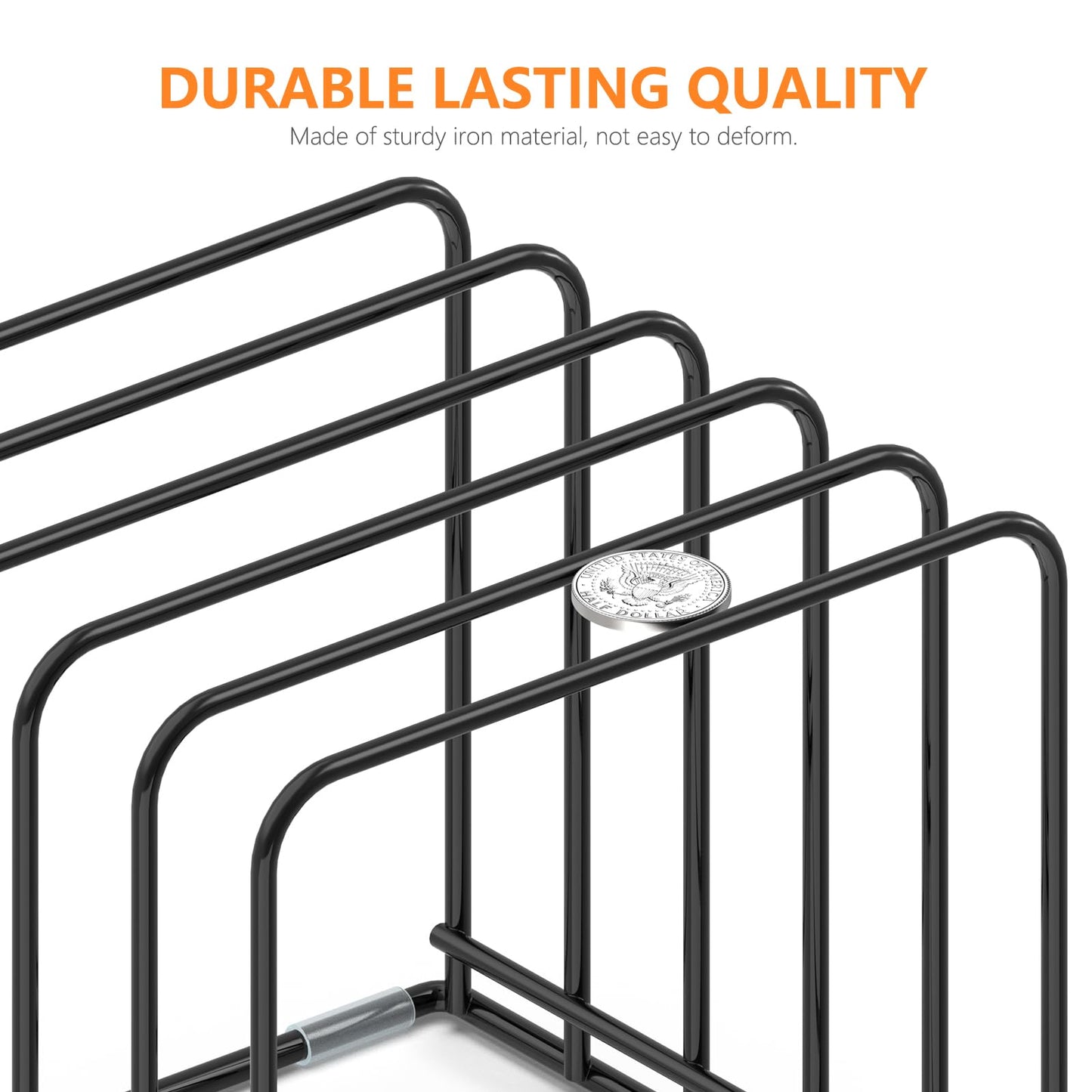 KORRTFID Kitchen Cabinet Organizer, Steel Cookware Holder, Divided Holder with 5 Slots for Skillets Baking Tray and Chopping Board Rack - Baking Pan Holder Storage (1 PC)