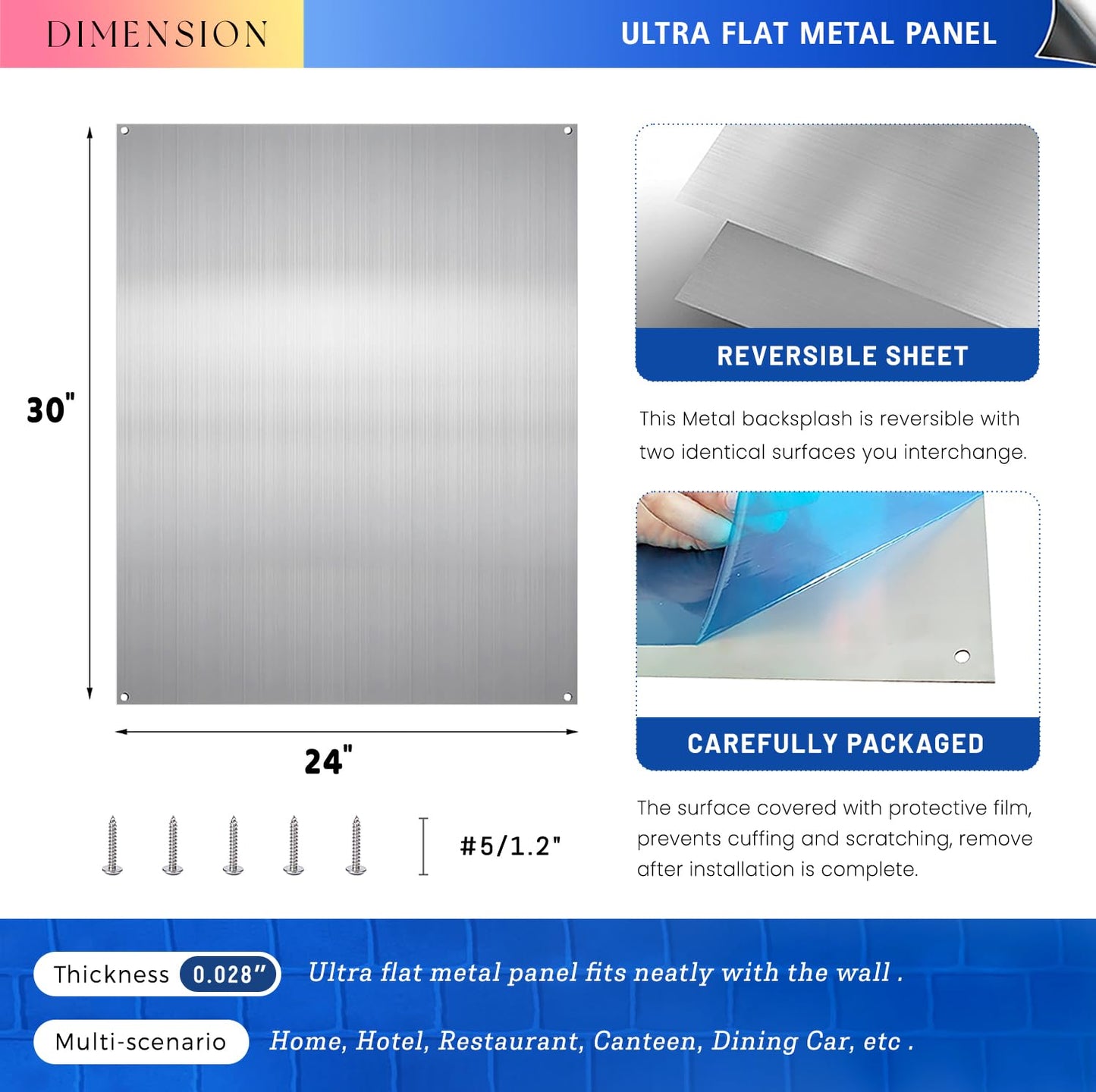 Stainless Steel Backsplash for Stove 24"x30" Stove Backsplash Protector for Wall Metal Range Splash for Kitchen Wall with Screw Included（0.0276" Thick)