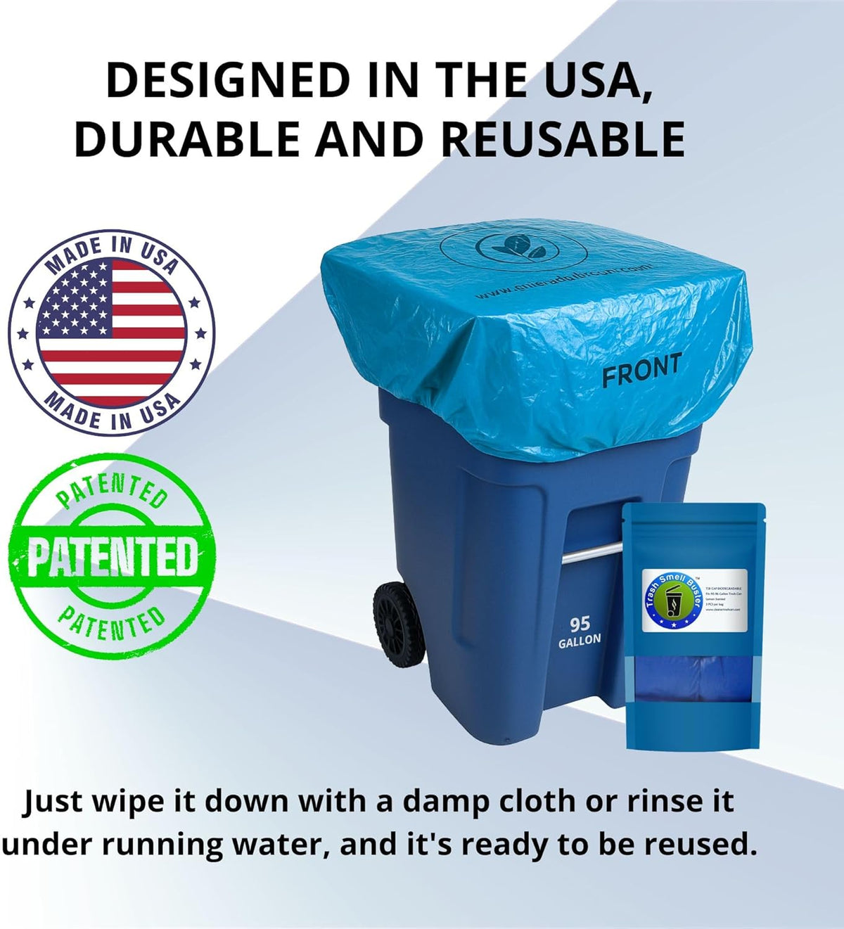 Trash Can Cover Biodegradable Odor Eliminating Bag with Elastic Rubber Band Lemon Scented Durable Chemical Free 95 Gallon 3 Pack