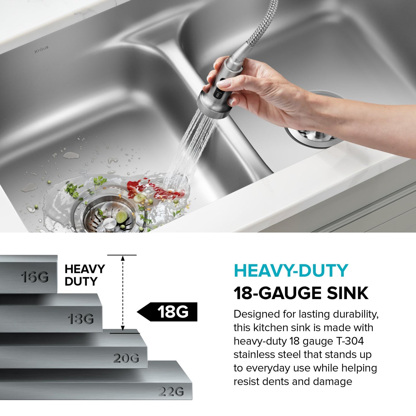 KRAUS Premier 32-inch Undermount 60/40 Double Bowl with Low Divider 18-Gauge Stainless Steel Kitchen Sink with Strainers (x2), KBU24