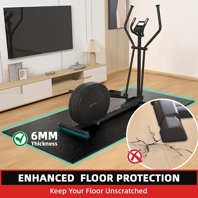 Treadmill Mat, 7'x3'/6'x3'/6'x2.5'/5.6'x2'/4'x2', 6mm Thick Exercise Equipment Gym Mat for Hardwood FloorCarpet, Compatible with Peloton Bike, Indoor Spin Bike, Elliptical