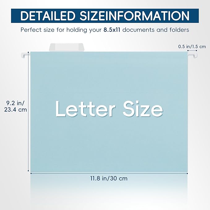Hanging File Folders, 25 Pack Letter Size File Folders with 1/5-cut Tabs, Office Essentials for Filing Cabinet & Desk Storage
