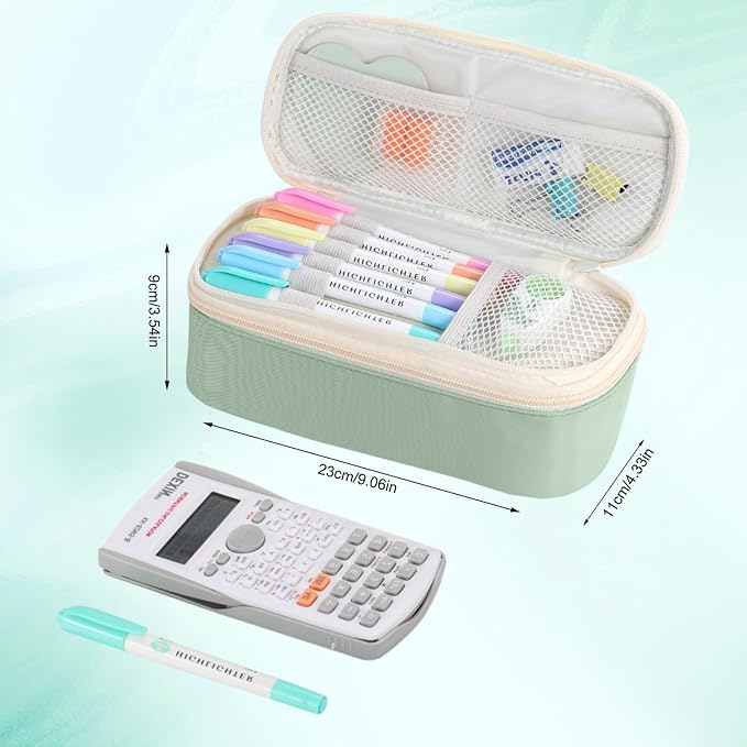 Pencil Case Aesthetic Pencil Bag with Zipper Pencil Pouch Big for Girls Kids Teens Adults Stationery Pencil Case Organizer for School Green