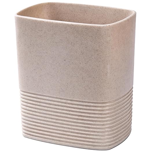 Beige Sand Stone Small Bathroom Trash Can 2 Gal(7 Liter), Heavy Sturdy Small Kitchen Garbage Can,Living Room Bedroom Trash Can, Decorative Wastebasket for Home, Garden, Office, Perfect for Toilet Side
