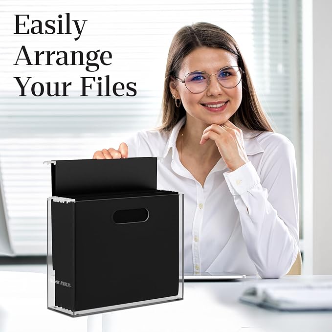 File Organizer for Desk - This Acrylic Storage Box is great for Office Organization - Its Modern Acrylic Magazine Holder makes a Great Gift for Home/Work Space