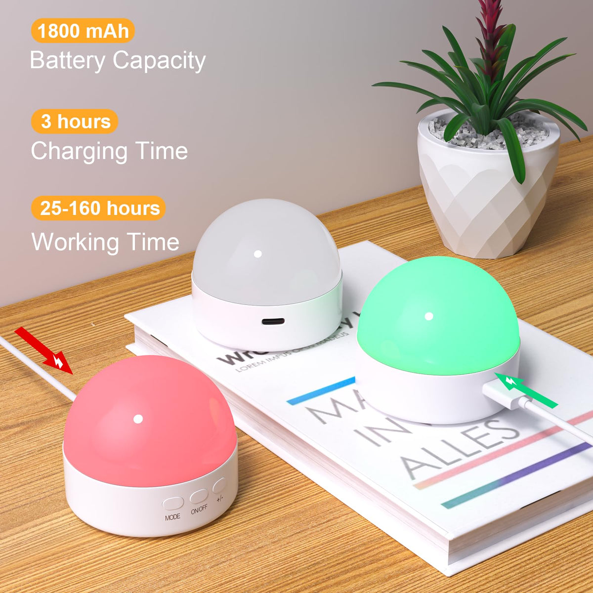 Kintion Portable Night Light, Dimmable 8 Color Lighting, 1800mAh Battery Rechargeable, Small LED Lamp for Nursery, Baby, Kids and Adults(1pcs)