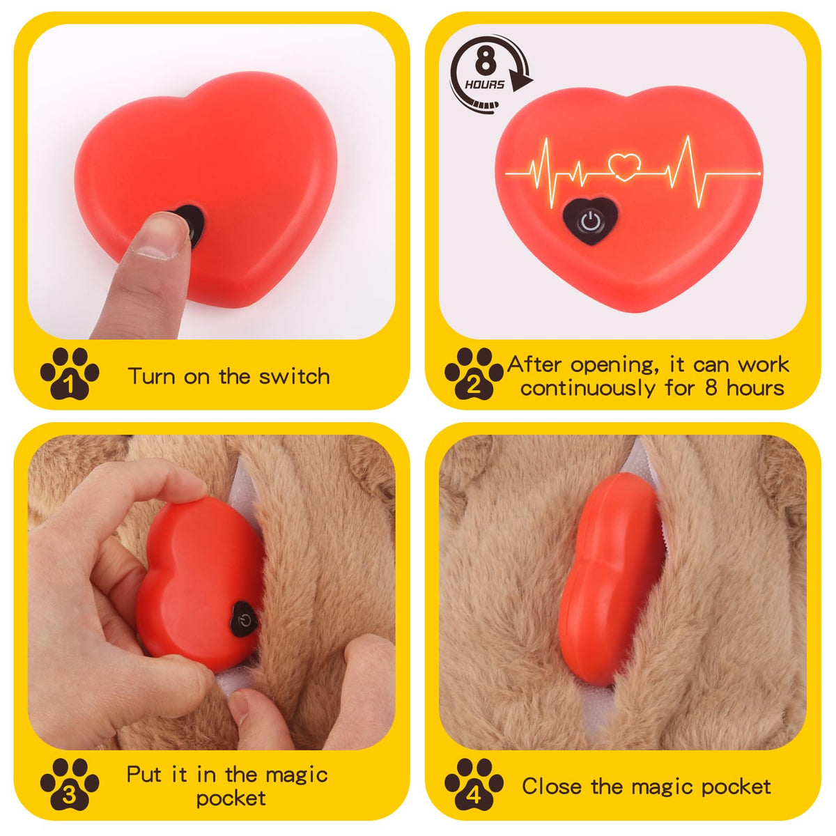 BEVERLYSHARK Heartbeat Puppy Toy Dog Anxiety Relief Calming Aid Heartbeat Stuffed Animals Pet Comfort Cuddle Sleep Aid Puppy Behavioral Training Aid Toy for Dog Cat
