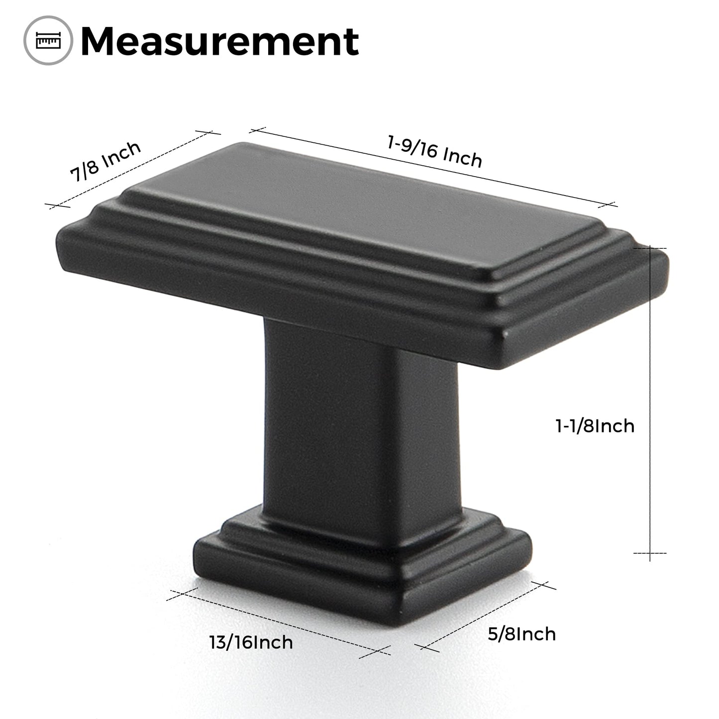 Ravinte Cabinet Knobs Rectangular Kitchen Drawer Knobs for Cabinets and Dresser (Matte Black, 1 Pack)