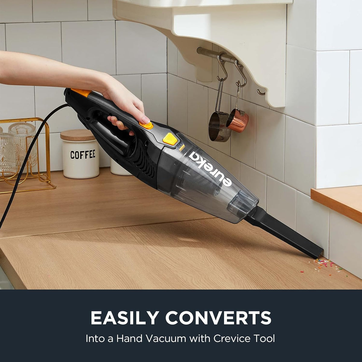 Eureka Blaze Stick Vacuum Cleaner, Powerful Suction 3-in-1 Small Handheld Vac with Filter for Hard Floor Lightweight Upright Home Pet Hair, Dark Black