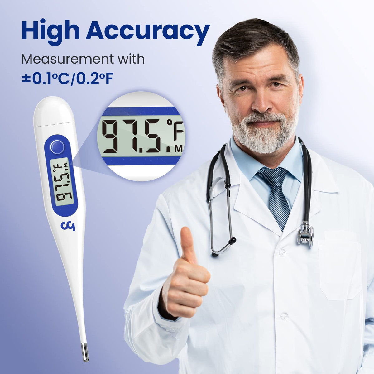Femometer Thermometer for Adults and Kids, Digital Thermometer with Fever Alert, Memory Recall, C/F Switchable, for Oral, Rectal or Under Arm Use, Klein Blue