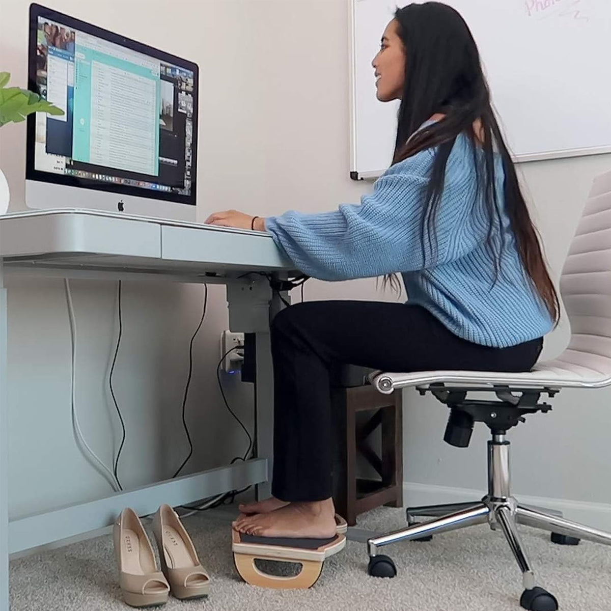 StrongTek Ergonomic Wood Foot Rest for Enhanced Circulation & Comfort, 350lbs Capacity, Rocker Balance Board for Standing Desks, Non-Slip, No Assembly, 18" Wide - Ideal for Office/Home