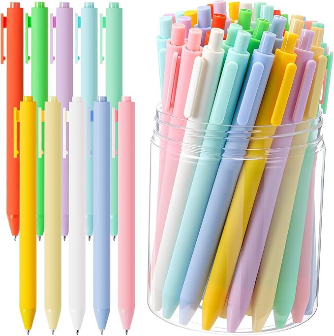 Crtiin 50 Pcs Gel Ink Pens Bulk Black Ink, Smooth Writing Cute Colorful Pens for Back to School First Day of School Teacher Student Server Office Supplies Staff Party Favor Gifts (Macaron)