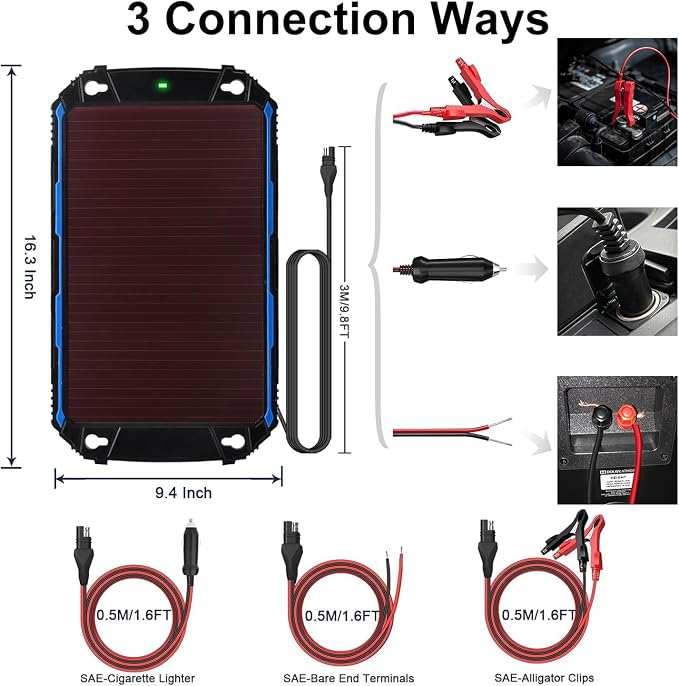 SUNER POWER Waterproof 5W 12V Solar Battery Charger & Maintainer Pro, Built-in UltraSmart MPPT Charge Controller, 5 Watt Solar Panel Trickle Charging Kits for Car Automotive Boat Marine RV Trailer