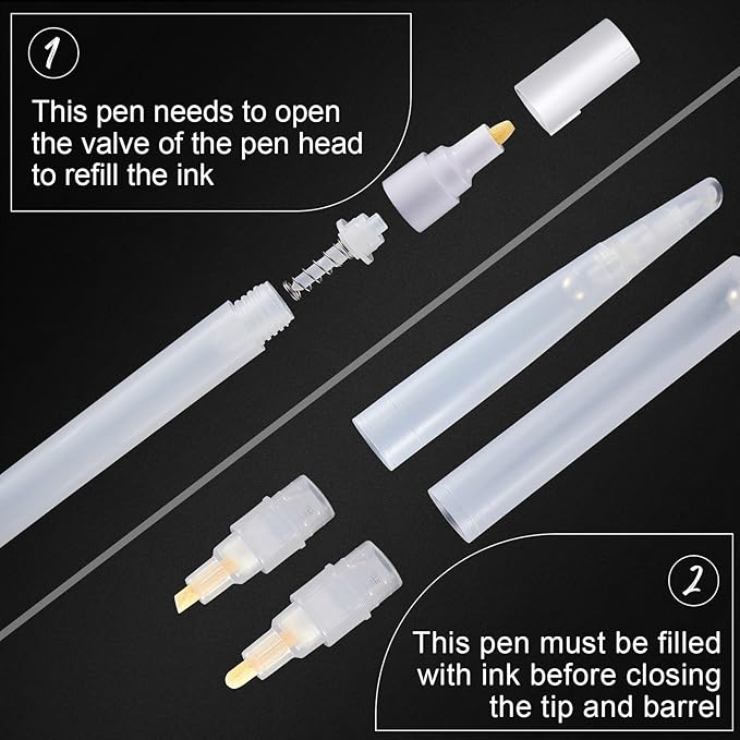 Set of 5 Empty Refill Paint Markers Blank Refillable Paint Pens Empty Refillable Marker for Painting, Transparent Pen Tube, Fill with Your Own Art Acrylic, Oil and Watercolor