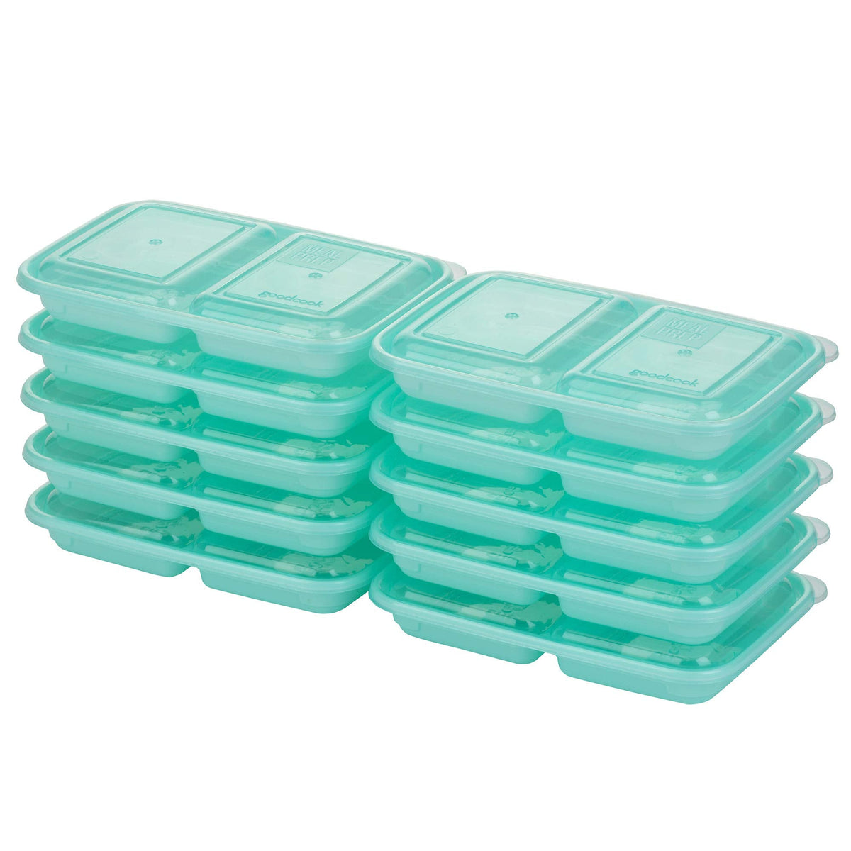 GoodCook Meal Prep Rectangle Snack Containers, 10 Pack, Light Blue, BPA-Free, Reusable 3-Compartment, Portable Snack Box, Microwave & Freezer Safe, with Lids for Portion Control