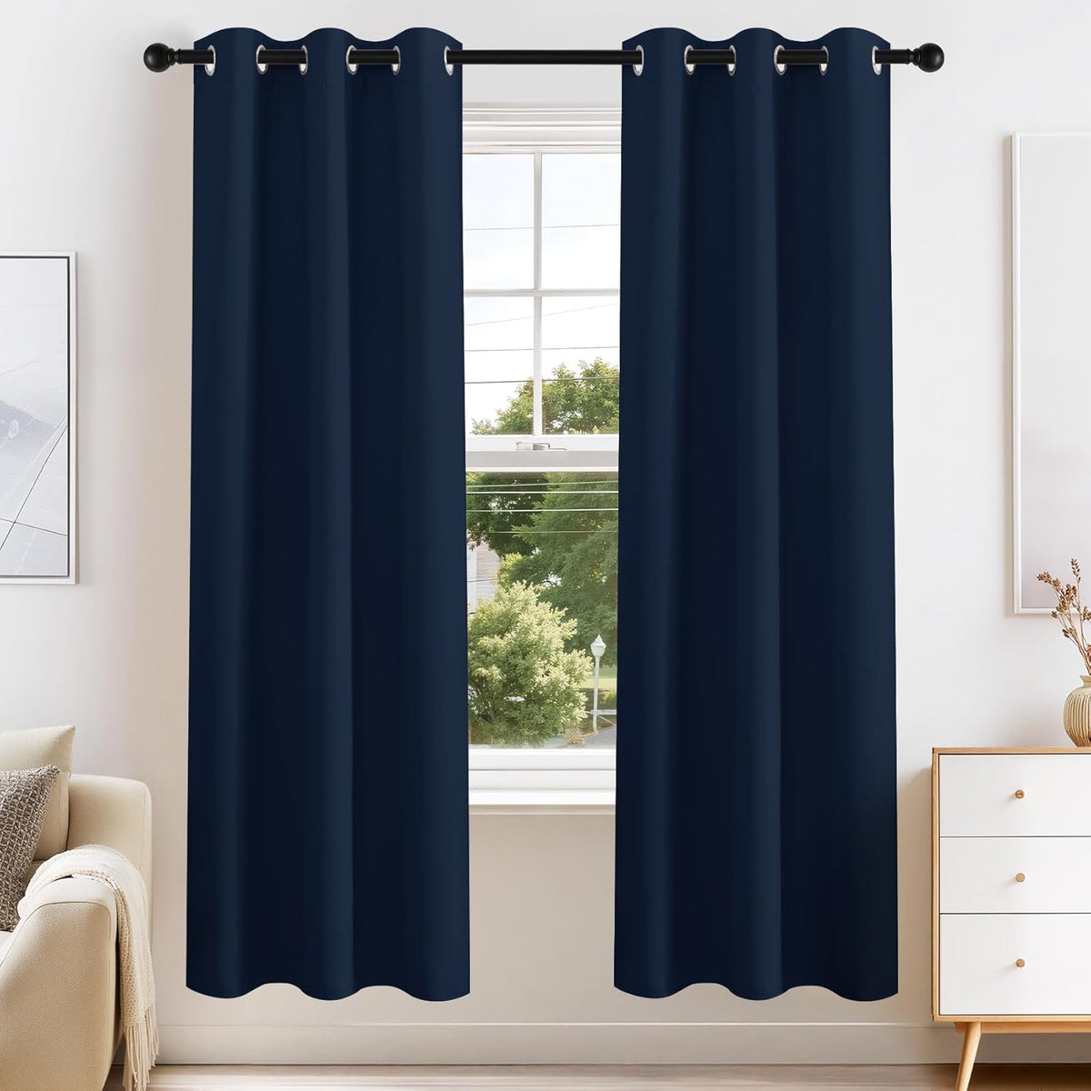 PONY DANCE Blackout Curtain Panels - Window Treatments Room Darkening Thermal Insulated Drapery with Grommets for Living Room Bedroom, W 42" x L 72", Navy Blue, 2 Pieces