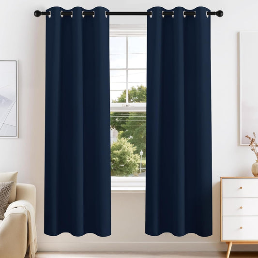 PONY DANCE Blackout Curtain Panels - Window Treatments Room Darkening Thermal Insulated Drapery with Grommets for Living Room Bedroom, W 42" x L 72", Navy Blue, 2 Pieces