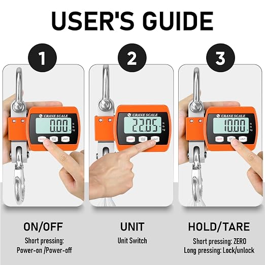 RoMech 1100lb Digital Hanging Scale with Cast Aluminum Case, Handheld 500Kg Mini Crane Scale with Hooks for Farm Hunting Outdoor (Orange, 1100lbs)