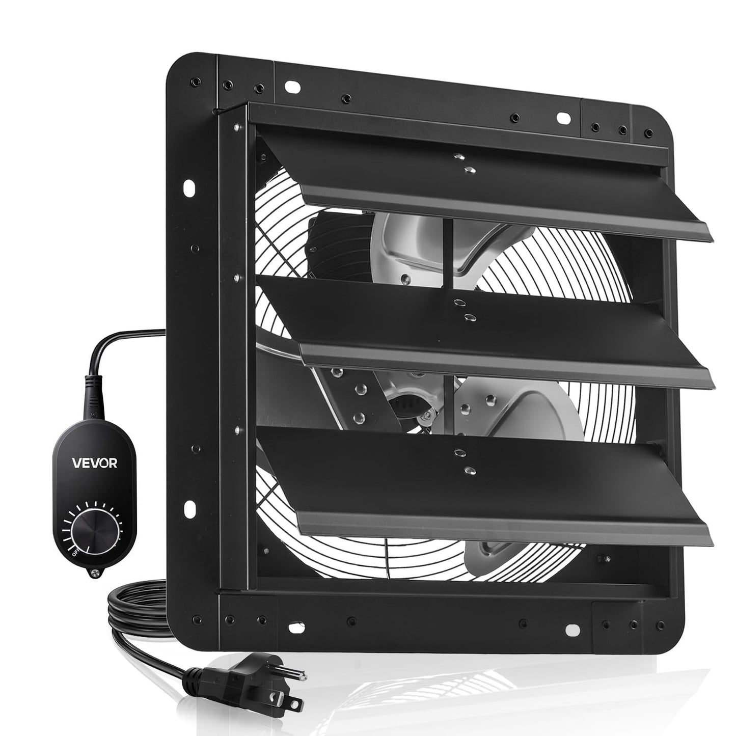 VEVOR 14'' Exhaust Fan, Wall Mounted Attic Fan with Variable Speed controller, 1400 CFM, Automatic Shutter, Ventilation and Cooling, Black