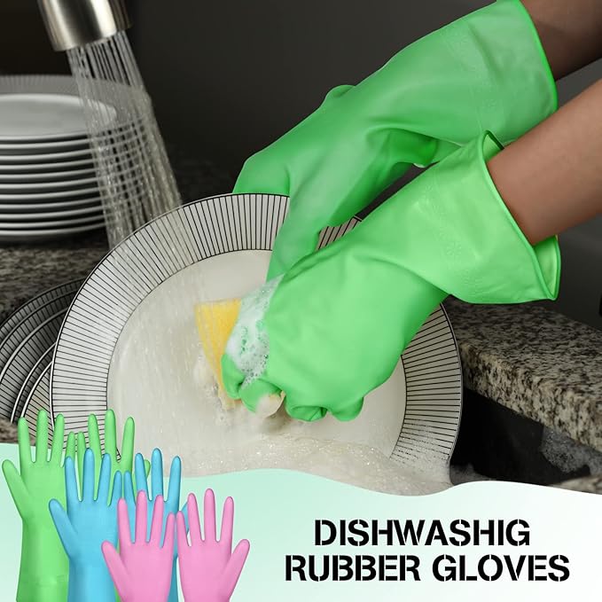 12 Pairs Dishwashing Rubber Gloves Rubber Kitchen Reusable Cleaning Waterproof Household Gloves for Cleaning Washing Working Painting