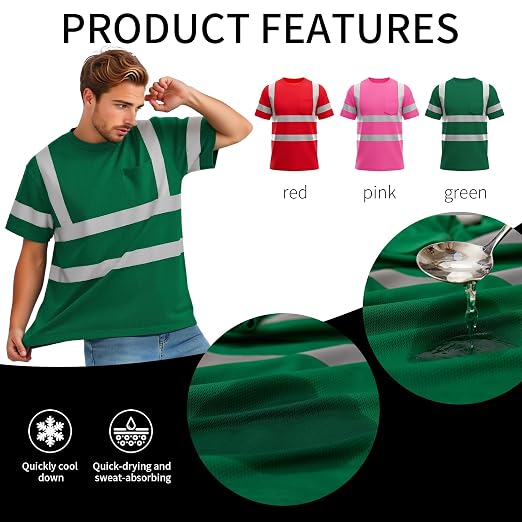 sesafety Safety Reflective Shirtst, Class 2 High Visibility Shirts for Men Construction Work Mesh Short Sleeve Pink 4XL
